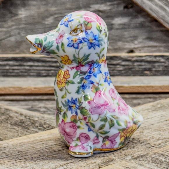 1980 Vintage Nantucket Chintz Porcelain Duck Figurine w/ Gold Accents, 3.5”H - Picture 8 of 10